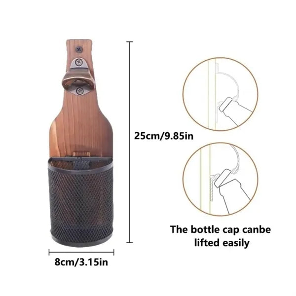 Vintage Wood Wall Mounted Beer Bottle Opener