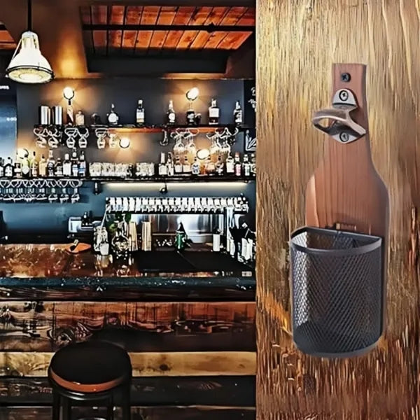 Vintage Wood Wall Mounted Beer Bottle Opener