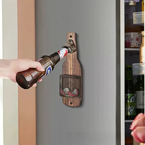 Vintage Wood Wall Mounted Beer Bottle Opener
