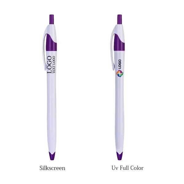 White Retractable Pen with Colored Trim