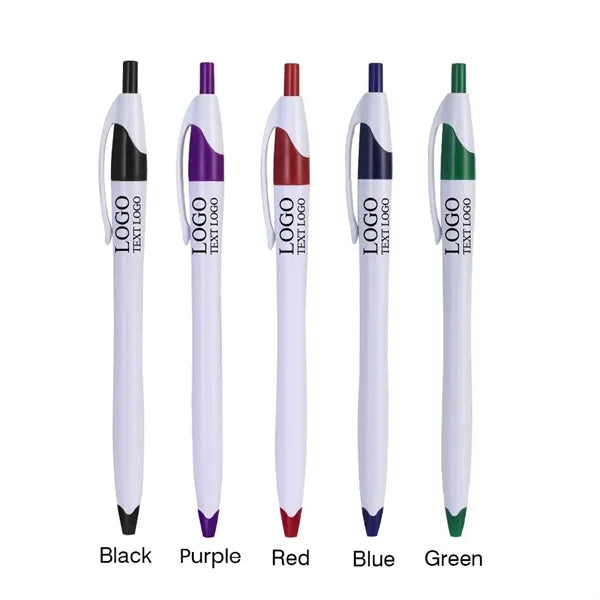 White Retractable Pen with Colored Trim