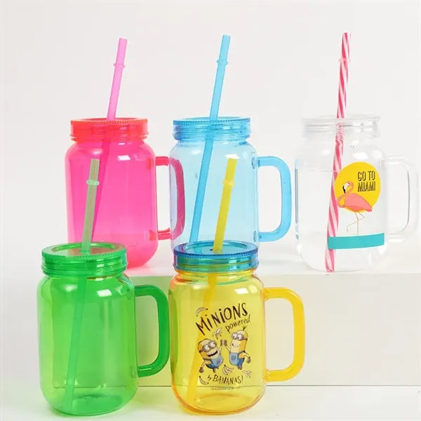 17oz Plastci Mason Mug Jars With Handles