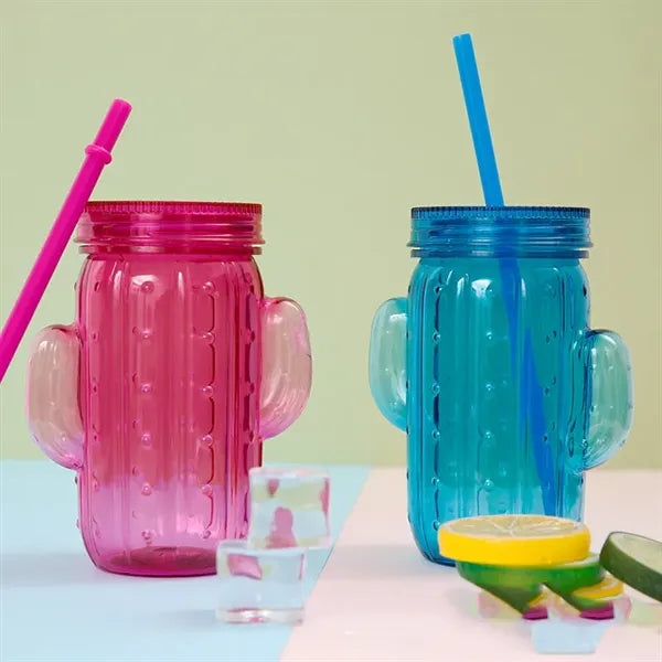 16OZ Jelly colored Plastic Cactus Mason cup