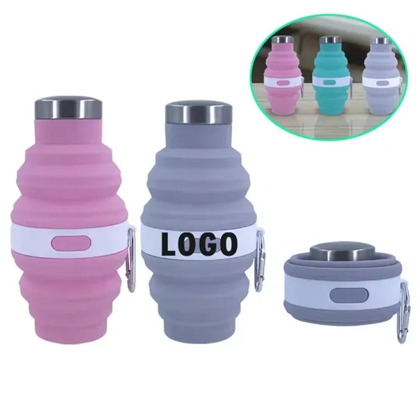 Collapsible Silicone Water Bottle with a carabiner