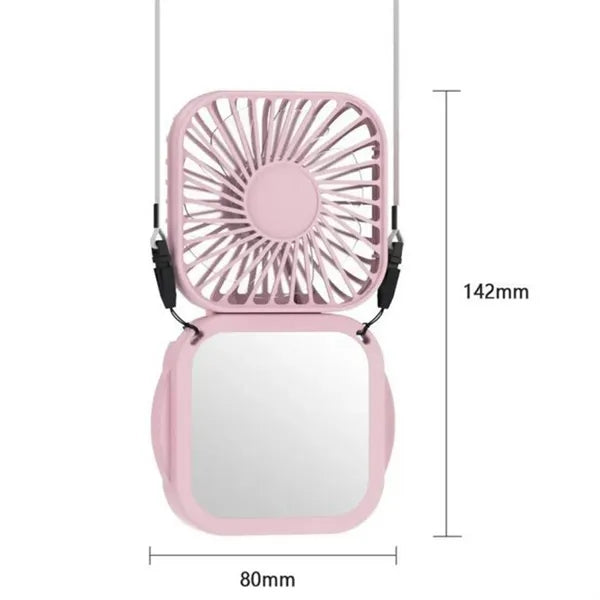 Foldable Square Mini Fan w/ Mirror & USB Rechargeable Design