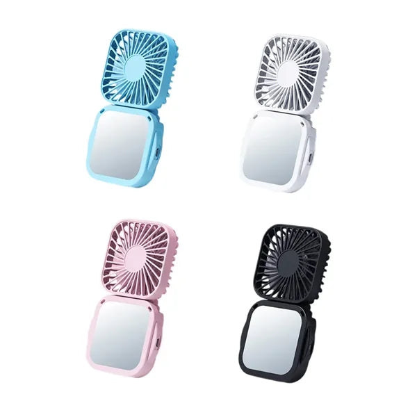 Foldable Square Mini Fan w/ Mirror & USB Rechargeable Design