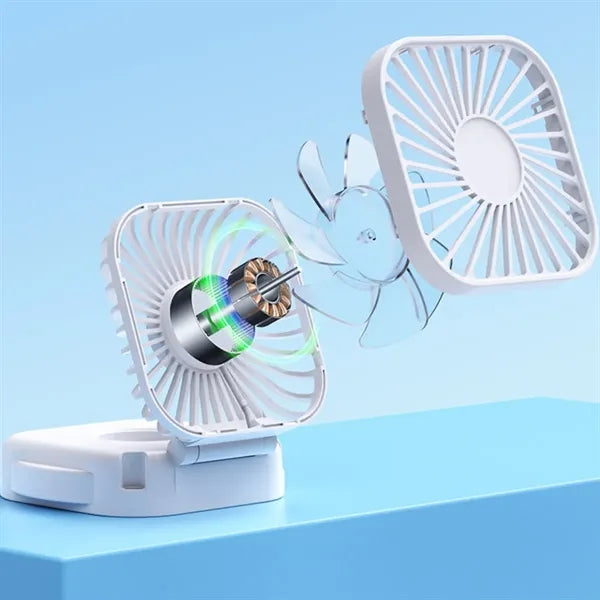 Foldable Square Mini Fan w/ Mirror & USB Rechargeable Design