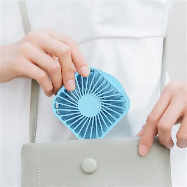 Foldable Square Mini Fan w/ Mirror & USB Rechargeable Design