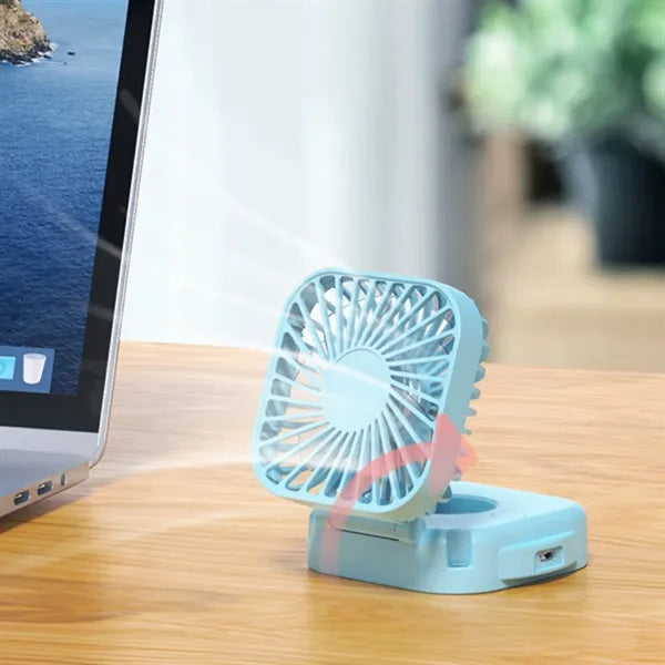 Foldable Square Mini Fan w/ Mirror & USB Rechargeable Design