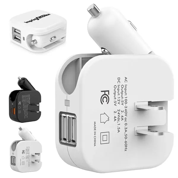 2-in-1 Car and Wall Charger w/ Dual USB Fast Charging Ports