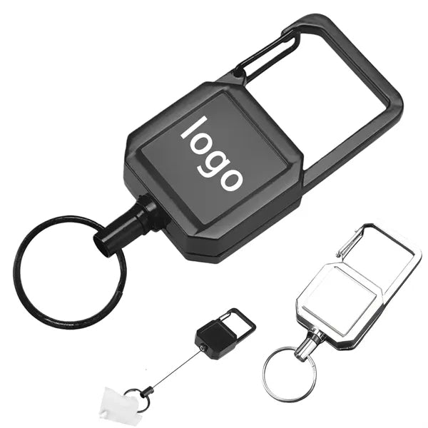Retractable Badge Reel Keychain With Carabiner Clip And Key