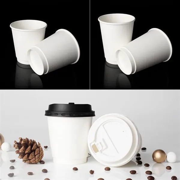 12 oz Double Wall Disposable Paper Coffee Cups with Lids