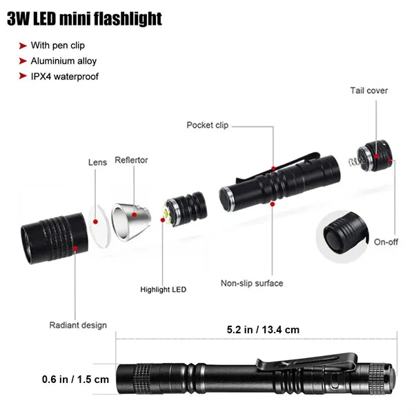 Mini LED Pocket Pen Light Flashlight