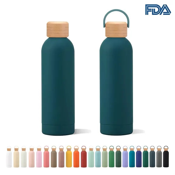 17 oz Rubber Paint Stainless Steel Water Bottle W/Bamboo Lid
