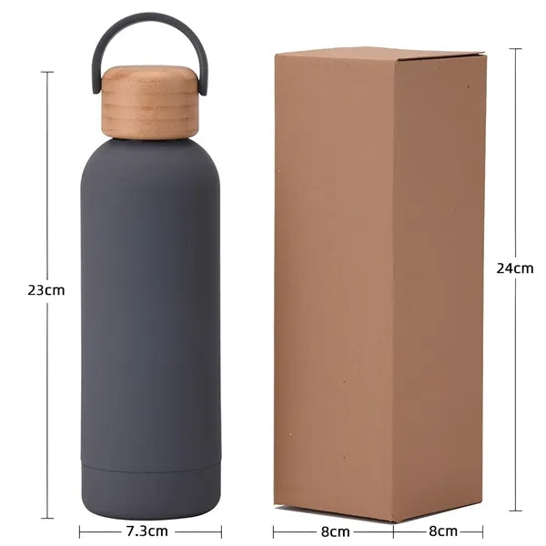 17 oz Rubber Paint Stainless Steel Water Bottle W/Bamboo Lid
