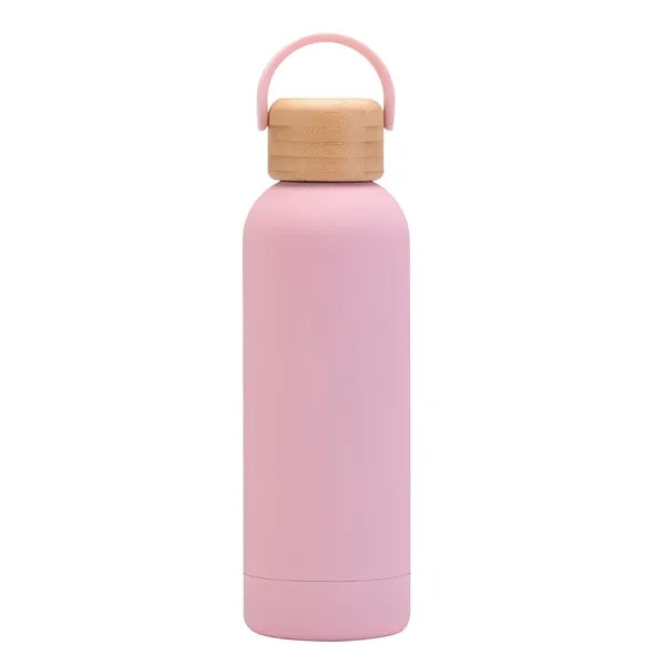17 oz Rubber Paint Stainless Steel Water Bottle W/Bamboo Lid
