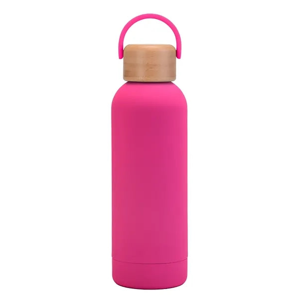 17 oz Rubber Paint Stainless Steel Water Bottle W/Bamboo Lid