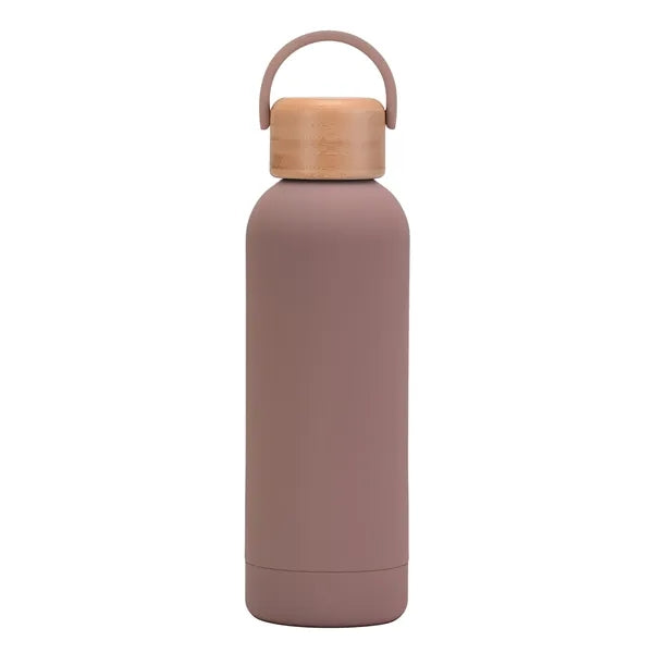 17 oz Rubber Paint Stainless Steel Water Bottle W/Bamboo Lid
