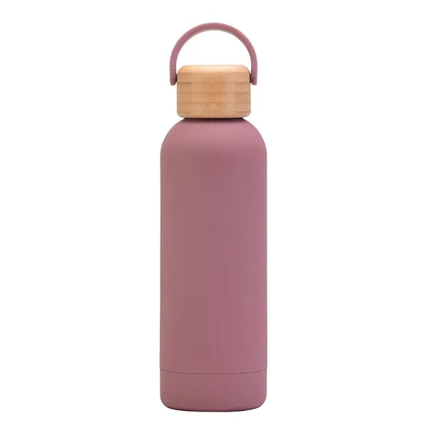 17 oz Rubber Paint Stainless Steel Water Bottle W/Bamboo Lid
