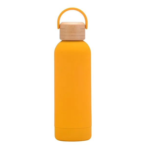 17 oz Rubber Paint Stainless Steel Water Bottle W/Bamboo Lid