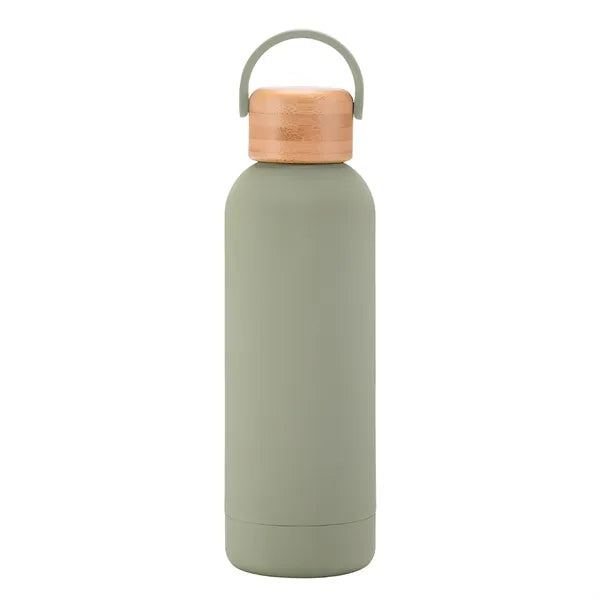17 oz Rubber Paint Stainless Steel Water Bottle W/Bamboo Lid
