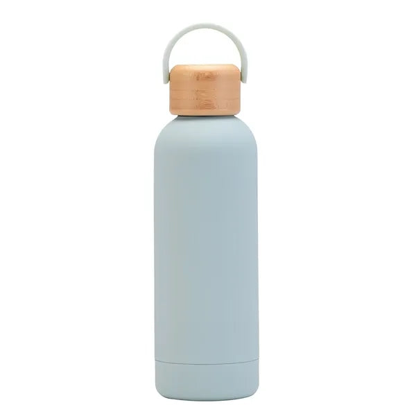 17 oz Rubber Paint Stainless Steel Water Bottle W/Bamboo Lid