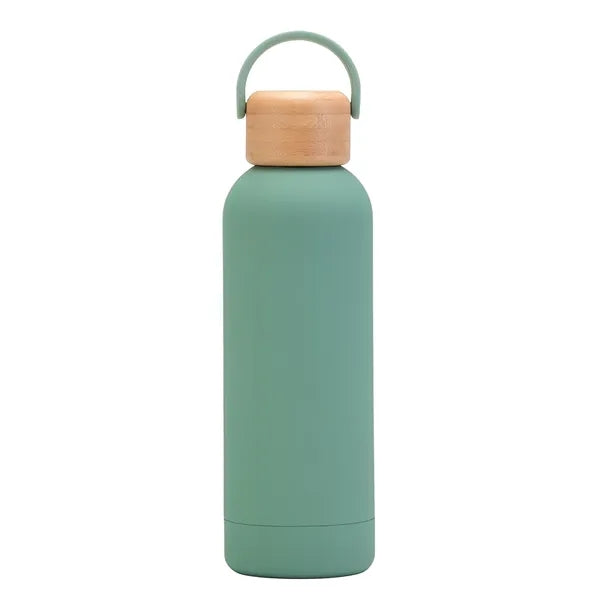 17 oz Rubber Paint Stainless Steel Water Bottle W/Bamboo Lid