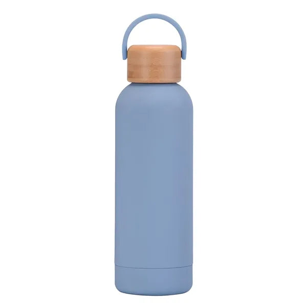 17 oz Rubber Paint Stainless Steel Water Bottle W/Bamboo Lid