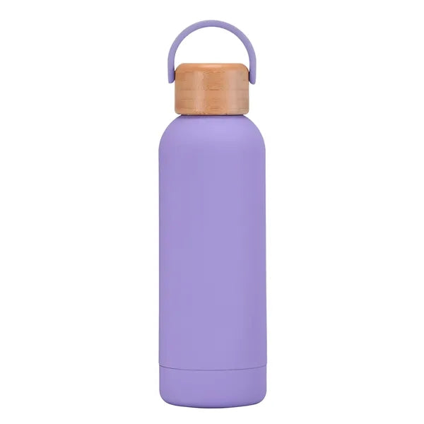 17 oz Rubber Paint Stainless Steel Water Bottle W/Bamboo Lid