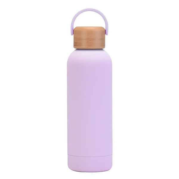 17 oz Rubber Paint Stainless Steel Water Bottle W/Bamboo Lid