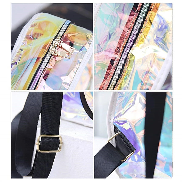 Dabixx Holographic Laser Packback Women, PVC Transparent Bag