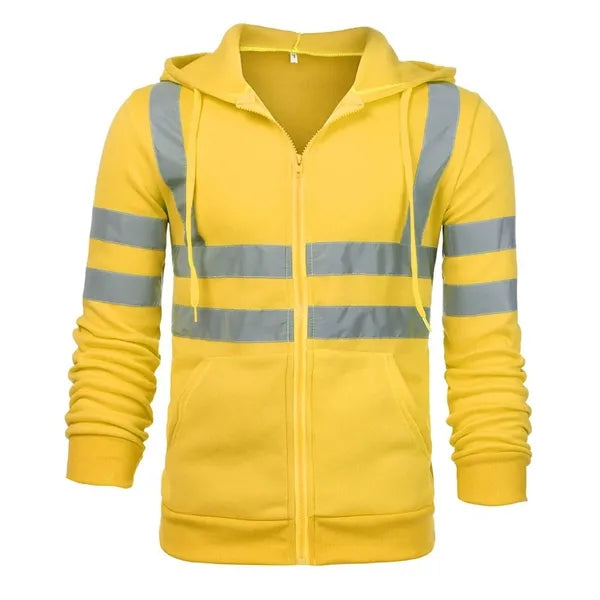 Safety Zipper Hoodie With Kangaroo Pocket Reflective