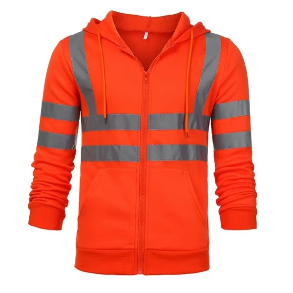 Safety Zipper Hoodie With Kangaroo Pocket Reflective