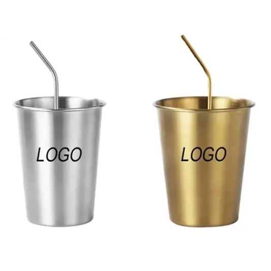 17oz 304 Stainless Steel Single-Layer Straw-Equipped Cup