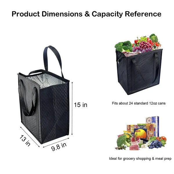 Large Insulated Grocery Tote with Zipper Closure