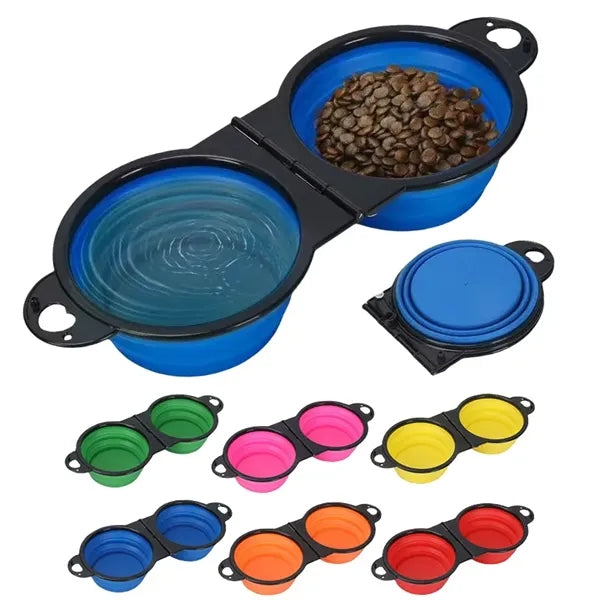 Collapsible Dog Double Bowls Feeding Watering Dish
