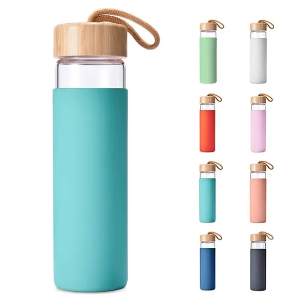 20 Oz Borosilicate Glass Water Bottles with Silicone Sleeve