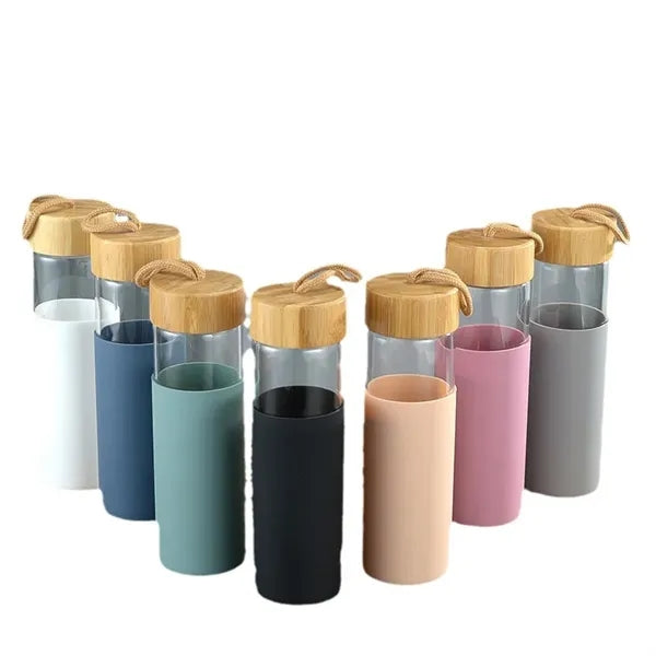 20 Oz Borosilicate Glass Water Bottles with Silicone Sleeve