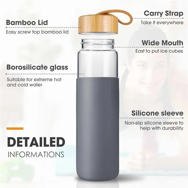 20 Oz Borosilicate Glass Water Bottles with Silicone Sleeve