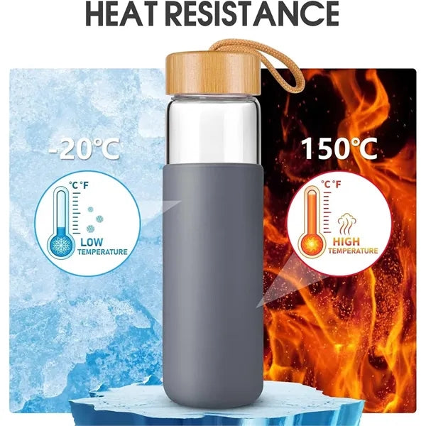 20 Oz Borosilicate Glass Water Bottles with Silicone Sleeve
