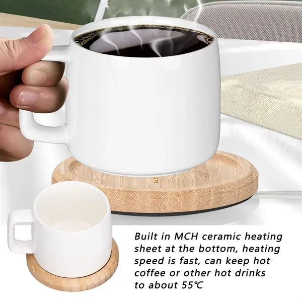 Bamboo Coffee Mug Warmer with 8 oz Ceramic Cup