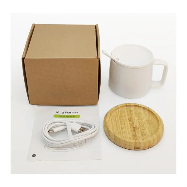 Bamboo Coffee Mug Warmer with 8 oz Ceramic Cup