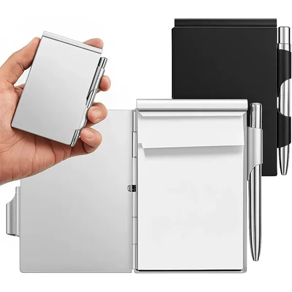 Metal Pocket Notebook with Pen and Refillable Paper