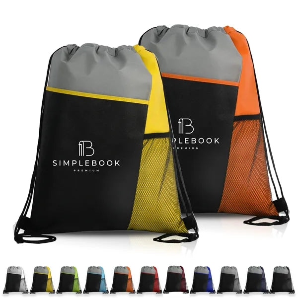 Tri-Color Mesh-Pocket Cinch Backpack