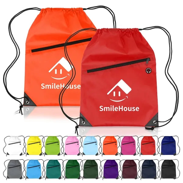 Drawstring Backpack with Front Zip Pocket