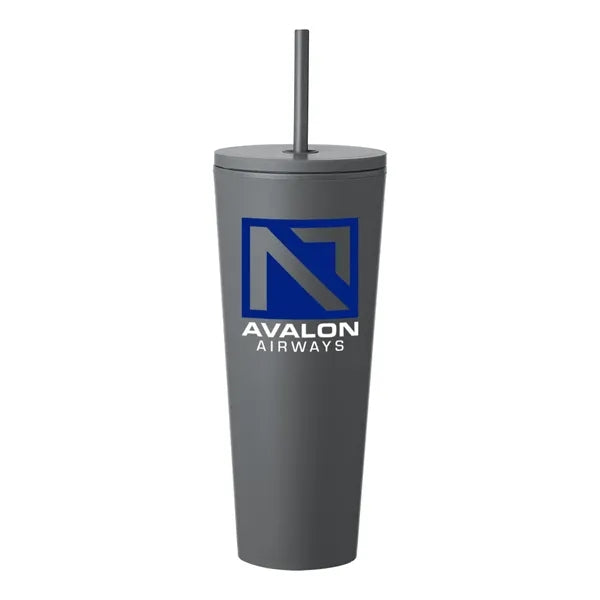 24 oz. Sleekline Rubberized Travel Mug (2 Color Imprint)