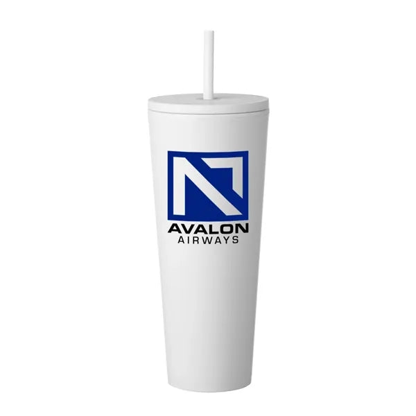 24 oz. Sleekline Rubberized Travel Mug (2 Color Imprint)