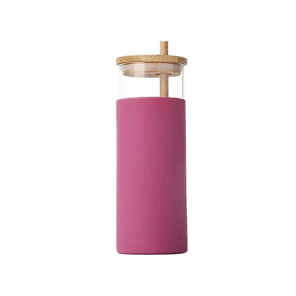 17oz Bamboo Lid Straw Silicone Cover Glass Water Cup