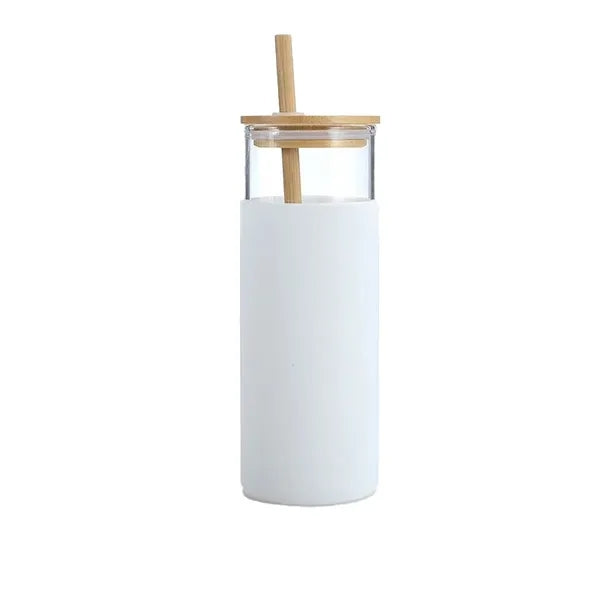 17oz Bamboo Lid Straw Silicone Cover Glass Water Cup