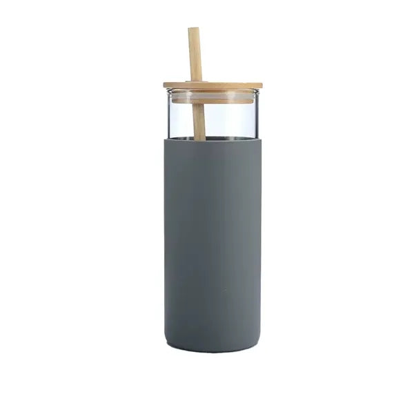 17oz Bamboo Lid Straw Silicone Cover Glass Water Cup